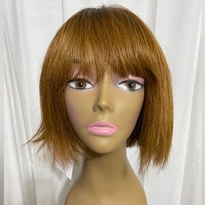Honey Brown Bob Wig Human Hair with Bangs None Lace Front Wig